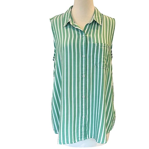 Beach Lunch Lounge Sleeveless Collared Button Down Striped Lightweight Tunic - Picture 2 of 11